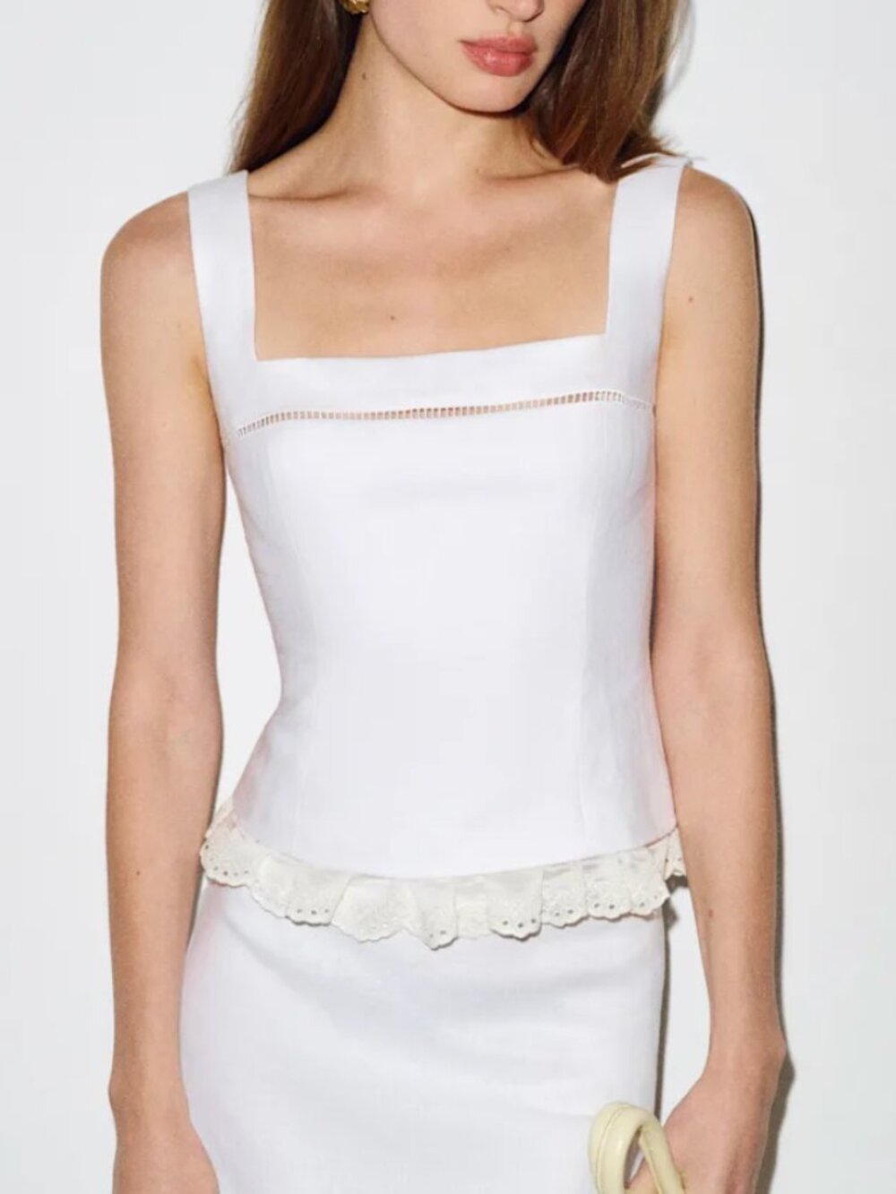 Reformation Nanette Linen Top - White French Lace Causal - Picture 1 of 9